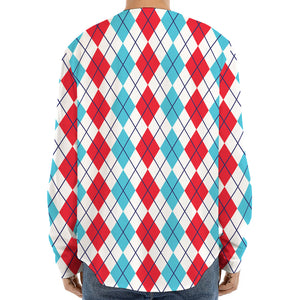 Red And Blue Argyle Pattern Print Long Sleeve Baseball Jersey