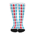 Red And Blue Argyle Pattern Print Long Socks