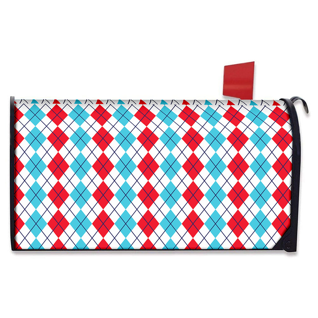 Red And Blue Argyle Pattern Print Mailbox Cover