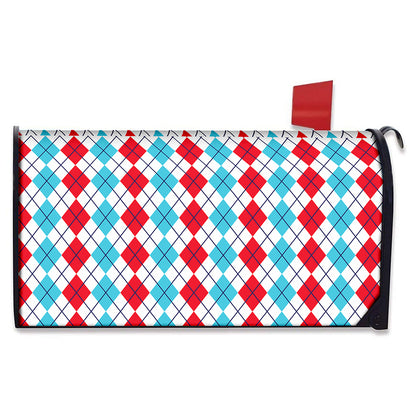 Red And Blue Argyle Pattern Print Mailbox Cover