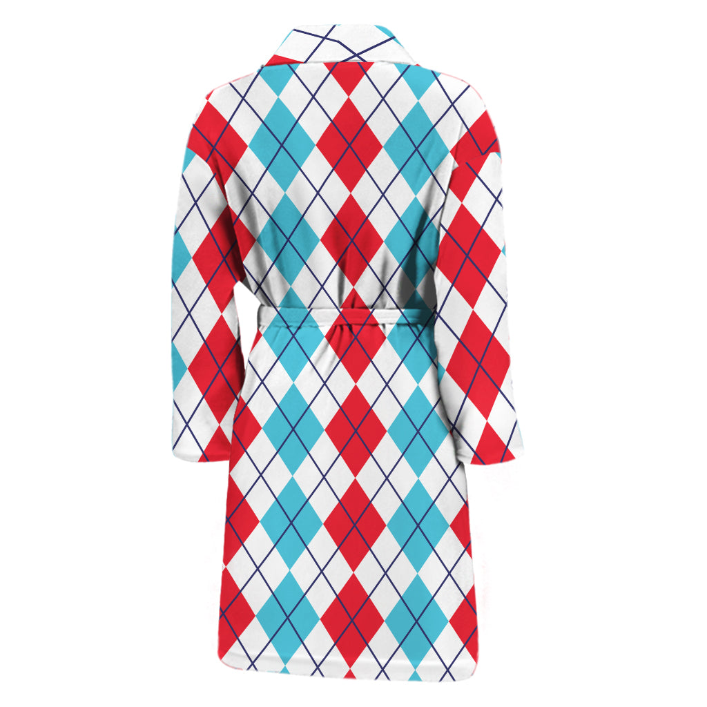 Red And Blue Argyle Pattern Print Men's Bathrobe