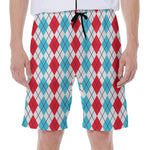 Red And Blue Argyle Pattern Print Men's Beach Shorts