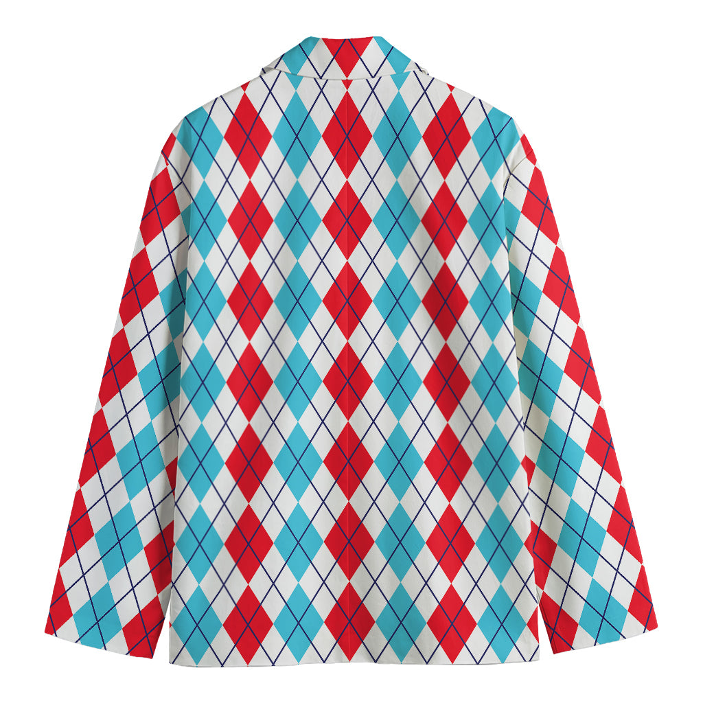 Red And Blue Argyle Pattern Print Men's Blazer