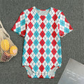 Red And Blue Argyle Pattern Print Men's Bodysuit