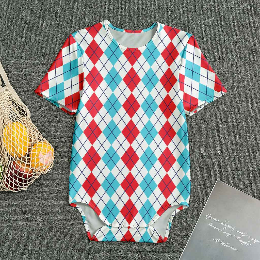 Red And Blue Argyle Pattern Print Men's Bodysuit