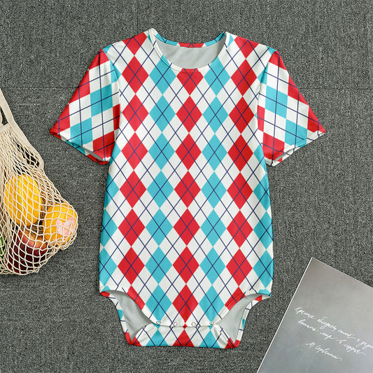 Red And Blue Argyle Pattern Print Men's Bodysuit
