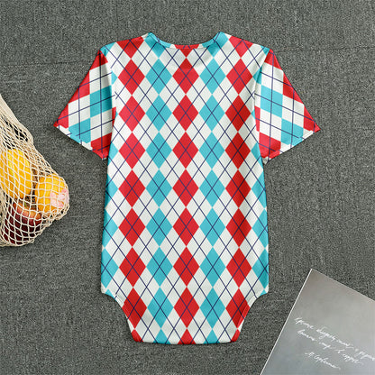Red And Blue Argyle Pattern Print Men's Bodysuit