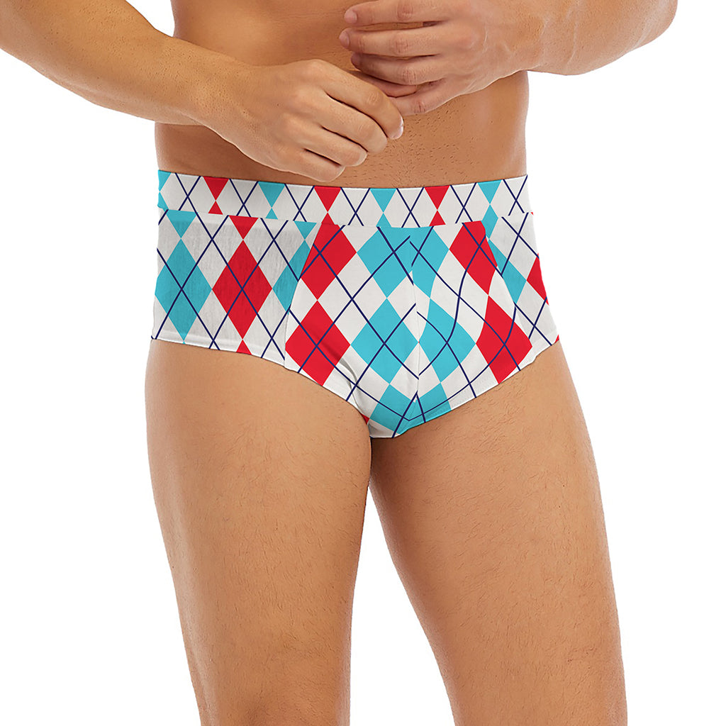 Red And Blue Argyle Pattern Print Men's Briefs