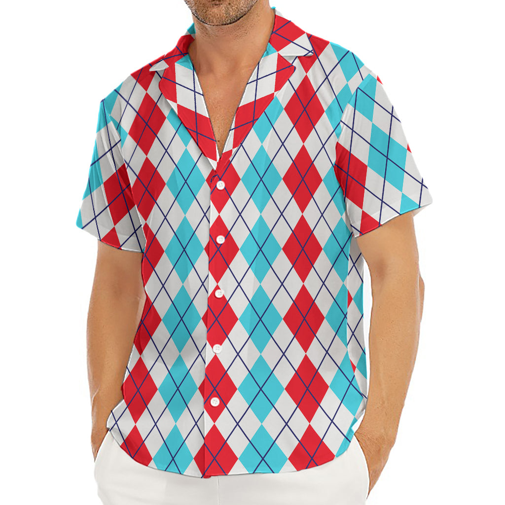 Red And Blue Argyle Pattern Print Men's Deep V-Neck Shirt