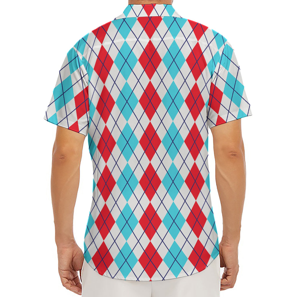 Red And Blue Argyle Pattern Print Men's Deep V-Neck Shirt
