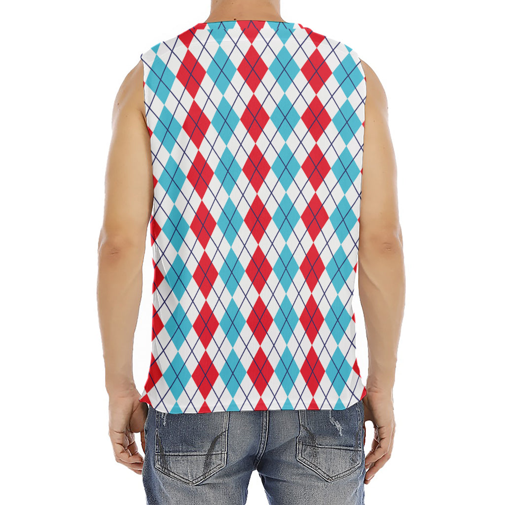 Red And Blue Argyle Pattern Print Men's Fitness Tank Top