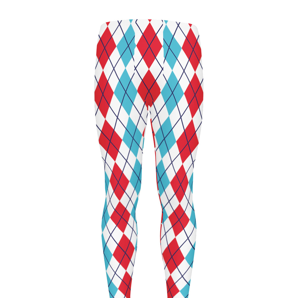 Red And Blue Argyle Pattern Print Men's leggings