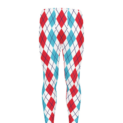 Red And Blue Argyle Pattern Print Men's leggings