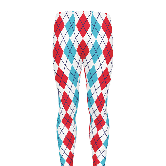 Red And Blue Argyle Pattern Print Men's leggings