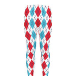 Red And Blue Argyle Pattern Print Men's leggings
