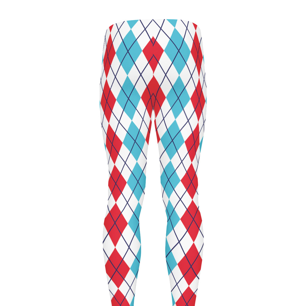 Red And Blue Argyle Pattern Print Men's leggings