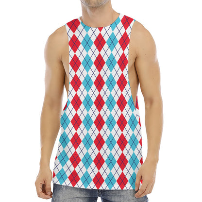 Red And Blue Argyle Pattern Print Men's Muscle Tank Top