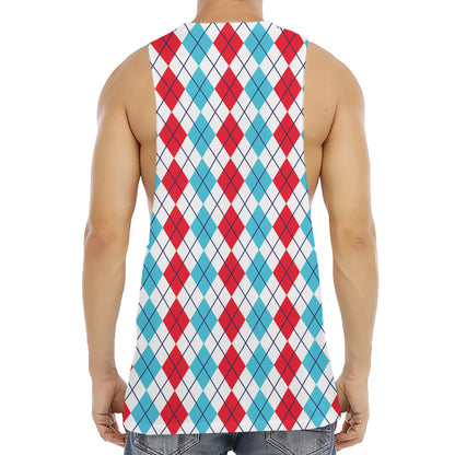 Red And Blue Argyle Pattern Print Men's Muscle Tank Top