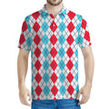 Red And Blue Argyle Pattern Print Men's Polo Shirt
