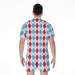 Red And Blue Argyle Pattern Print Men's Rompers