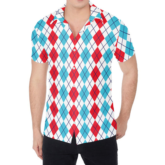 Red And Blue Argyle Pattern Print Men's Shirt