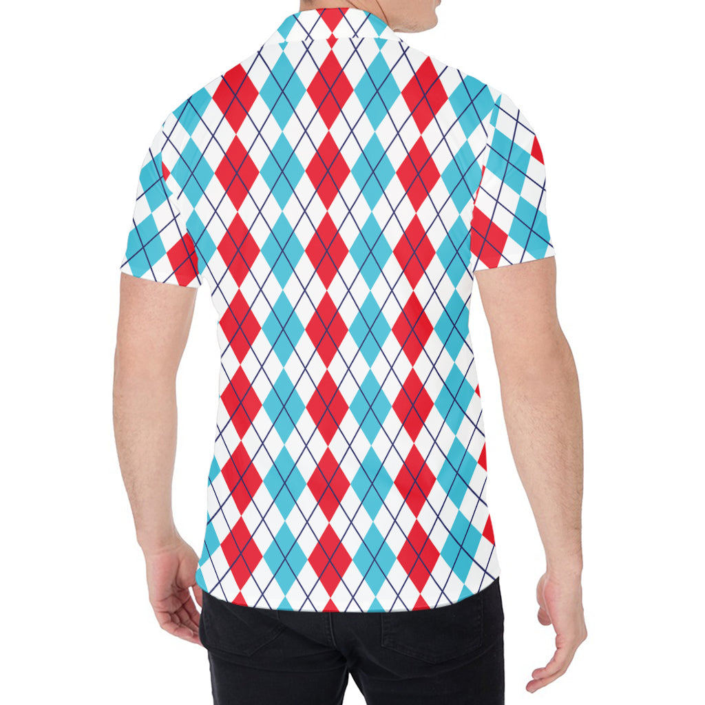 Red And Blue Argyle Pattern Print Men's Shirt