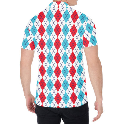 Red And Blue Argyle Pattern Print Men's Shirt