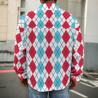 Red And Blue Argyle Pattern Print Men's Shirt Jacket
