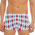 Red And Blue Argyle Pattern Print Men's Short Boxer Briefs