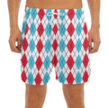 Red And Blue Argyle Pattern Print Men's Split Running Shorts