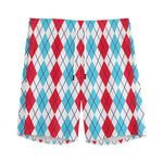 Red And Blue Argyle Pattern Print Men's Sports Shorts