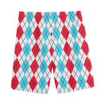 Red And Blue Argyle Pattern Print Men's Sports Shorts