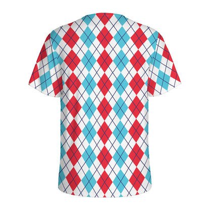 Red And Blue Argyle Pattern Print Men's Sports T-Shirt