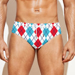 Red And Blue Argyle Pattern Print Men's Swim Briefs