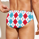 Red And Blue Argyle Pattern Print Men's Swim Briefs