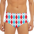 Red And Blue Argyle Pattern Print Men's Triangle Swim Briefs