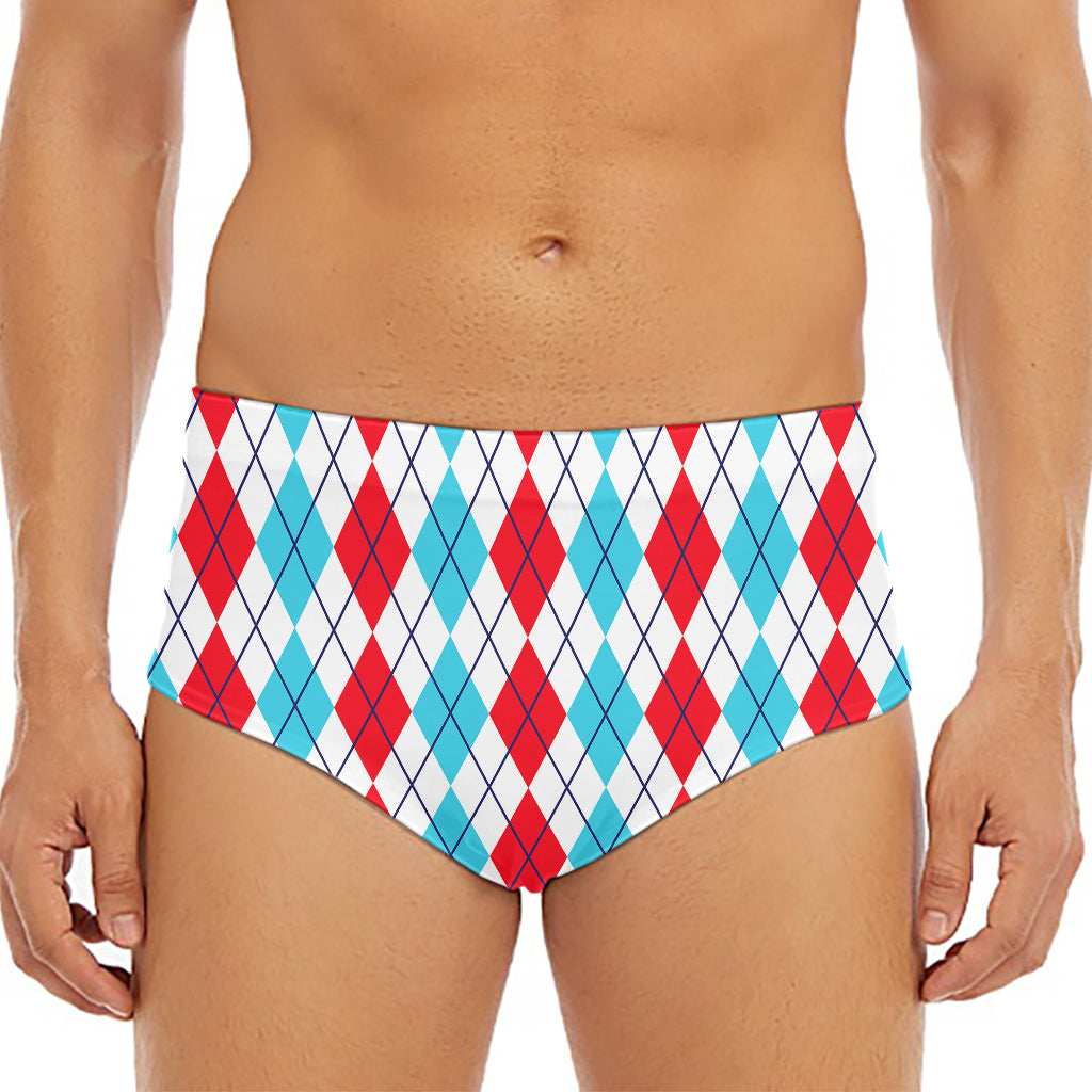 Red And Blue Argyle Pattern Print Men's Triangle Swim Briefs