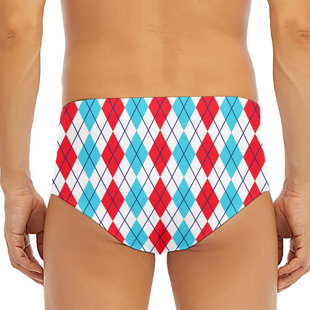 Red And Blue Argyle Pattern Print Men's Triangle Swim Briefs