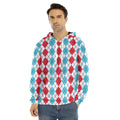 Red And Blue Argyle Pattern Print Men's Velvet Pullover Hoodie