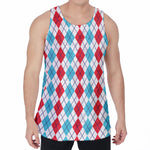 Red And Blue Argyle Pattern Print Men's Velvet Tank Top