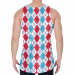 Red And Blue Argyle Pattern Print Men's Velvet Tank Top