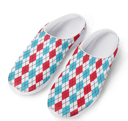 Red And Blue Argyle Pattern Print Mesh Casual Shoes