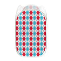 Red And Blue Argyle Pattern Print Mesh Laundry Hamper
