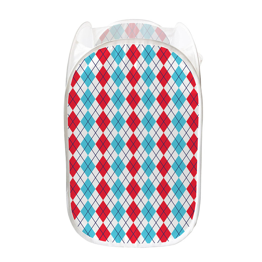 Red And Blue Argyle Pattern Print Mesh Laundry Hamper