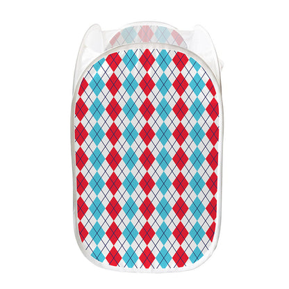 Red And Blue Argyle Pattern Print Mesh Laundry Hamper