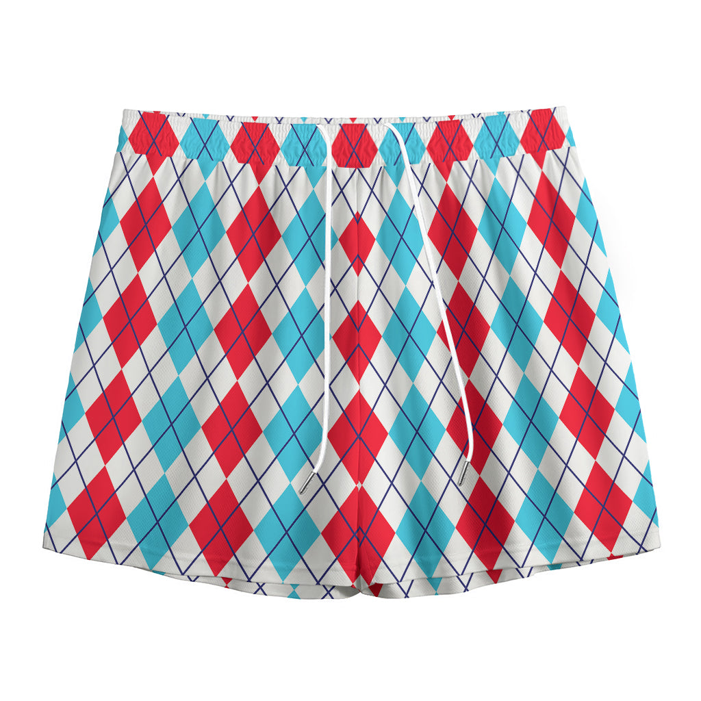 Red And Blue Argyle Pattern Print Mesh Shorts