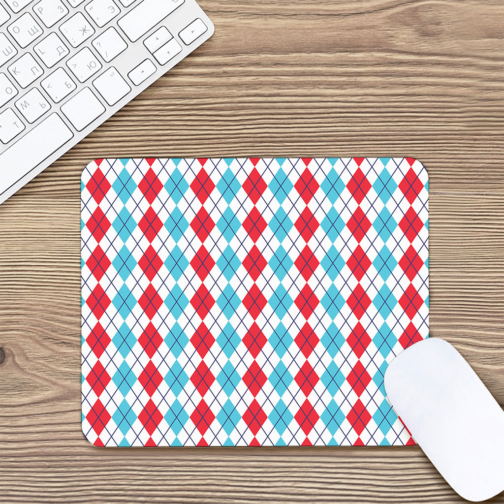 Red And Blue Argyle Pattern Print Mouse Pad