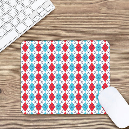 Red And Blue Argyle Pattern Print Mouse Pad