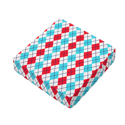 Red And Blue Argyle Pattern Print Outdoor Seat Cushion Cover