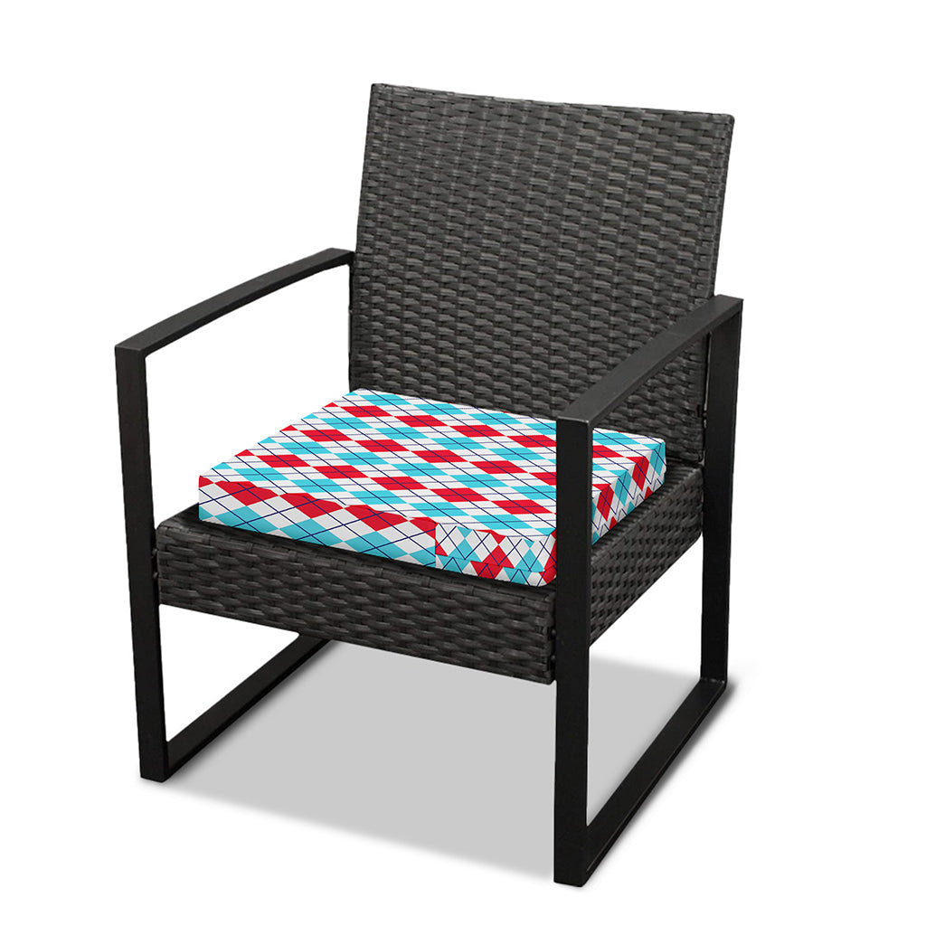 Red And Blue Argyle Pattern Print Outdoor Seat Cushion Cover